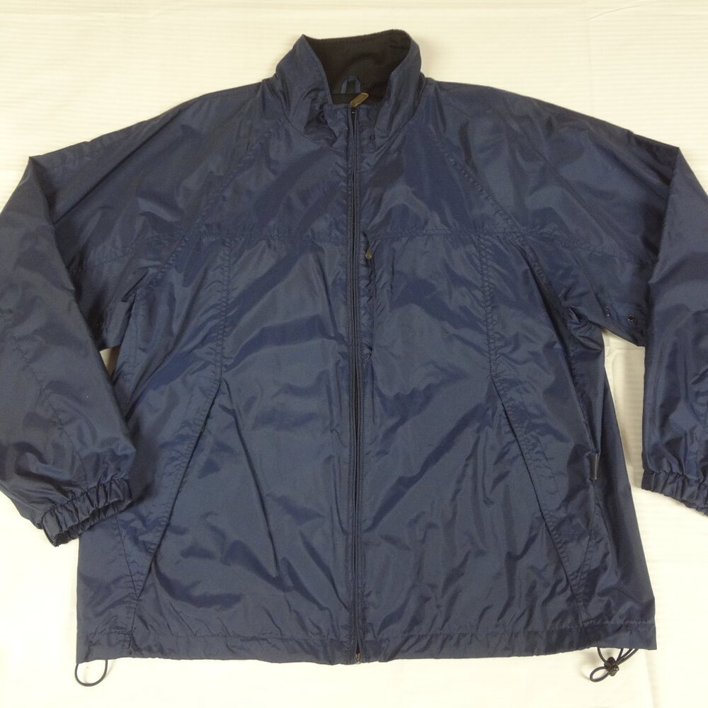 Weather Tamer Blue Long Sleeve Full Zip Nylon Hooded Rain Jacket Men LARGE J838